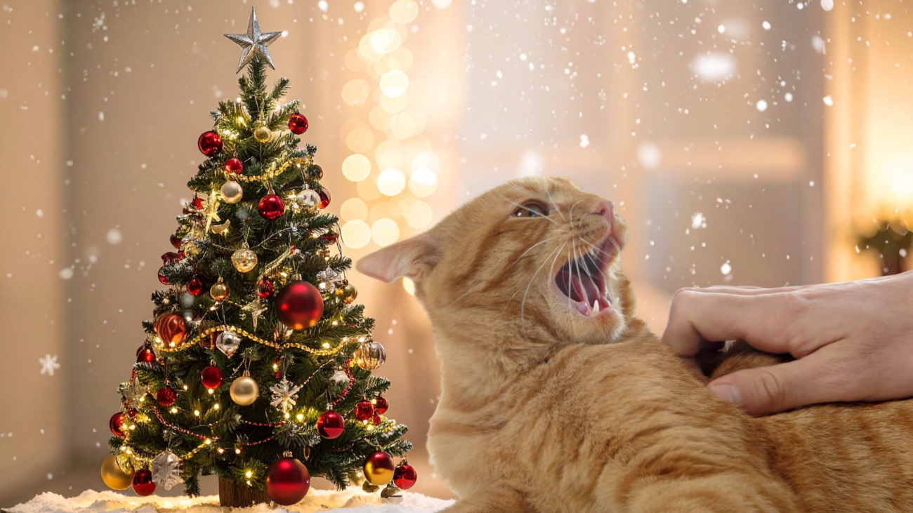 gato agresivo en fiestas de fin de año por sobreestimulación y contacto forzado